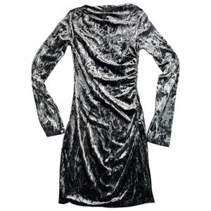 NWT H&M Crushed Velvet Long Sleeve Bodycon Dress in Black Silver - XS